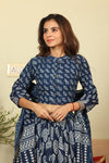 Handblock Printed Cotton Lehanga And Top With Mulmul Dupatta (Size: 34-46) Blue Color-Indiehaat