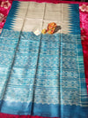 Silkmark Certified Tussar Silk Handloom Handblock Printed Biege Saree with Blouse-Indiehaat