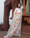 Kota Doria Cotton Suit (Top+Bottom+Dupatta) White Color Stitch embroidery work - IndieHaat