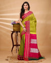 ILKAL Handloom Cotton Silk Saree Olive Green Color with running blouse - IndieHaat