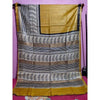 Silkmark Certifiied Tussar Silk Handloom Handblock Printed Dark Yellow &  Spanish Gray Colours Saree with Blouse-Indiehaat