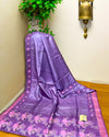 Silkmark Certified Pure Tussar Silk Saree Royal Purple Color Hand Embroidery with Hand Cutwork and running blouse - IndieHaat