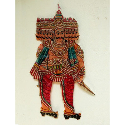 Multicolor Handcrafted Leather Ravana Painting-Indiehaat