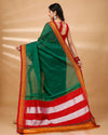 ILKAL Handloom Cotton Silk Saree Dark Green Color with running blouse - IndieHaat