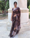 Pure Kota Silk Saree Brown Color Weaving Jaquard - IndieHaat